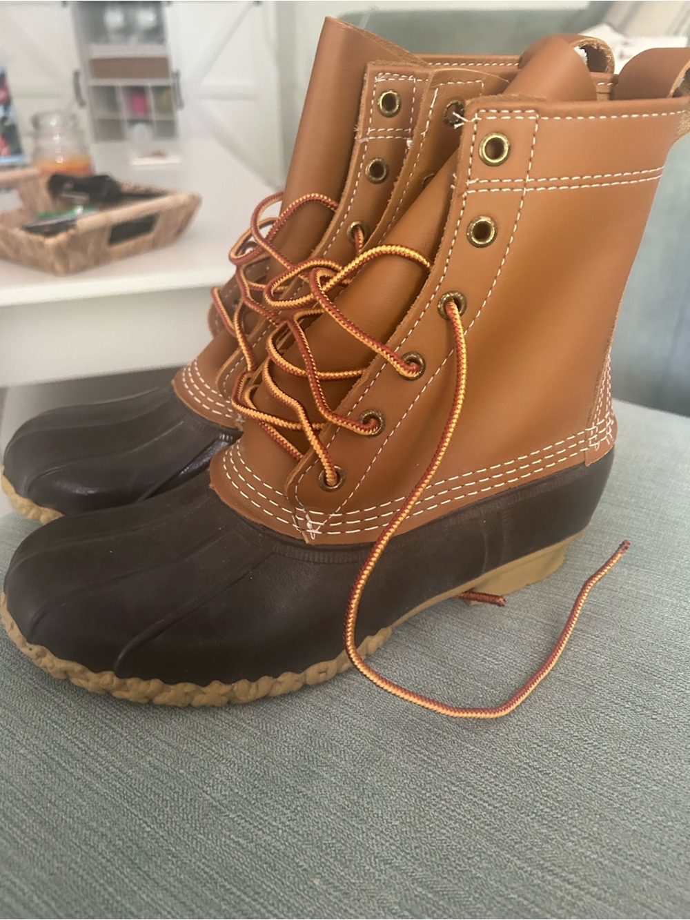 L.L. Bean Ladies Two-Tone Brown and Tan Duck Boots 8”